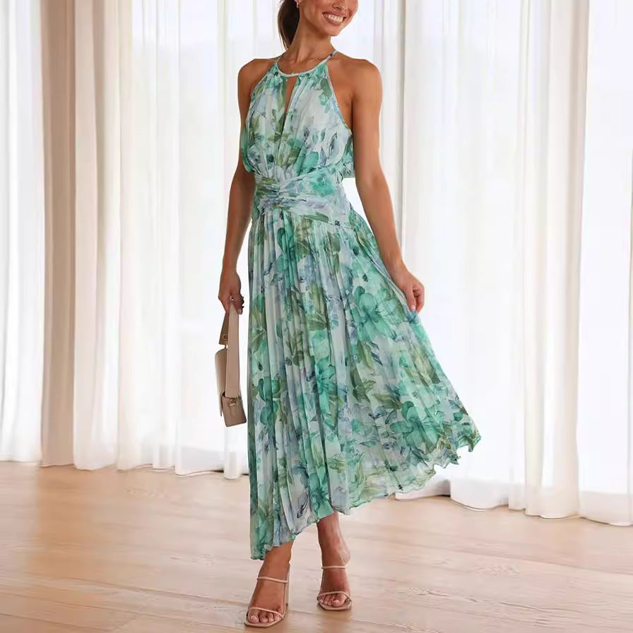 Celeste – Pleated Halter Maxi Dress