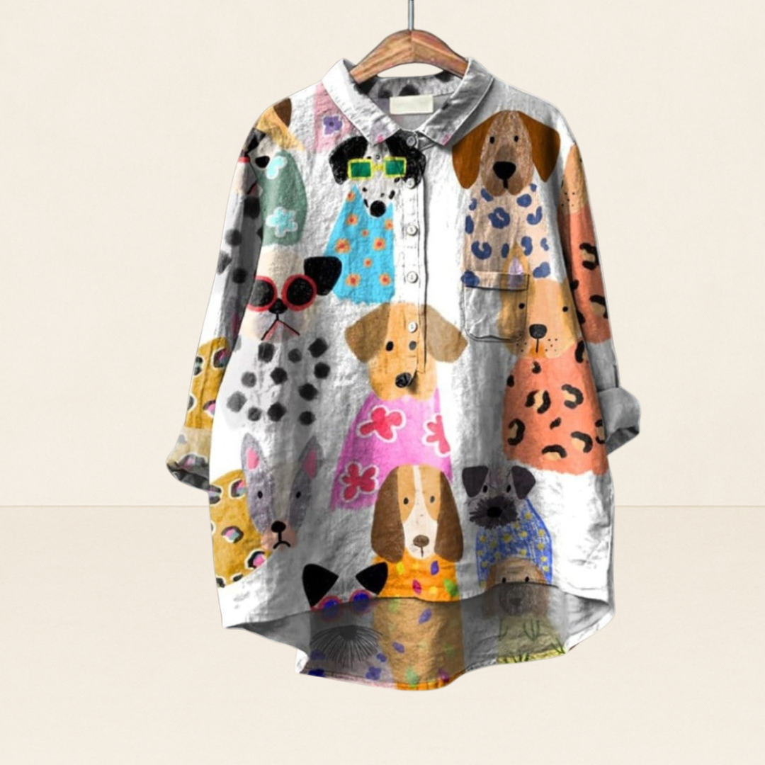 Lucy - Blouse with Artistic Dog Print