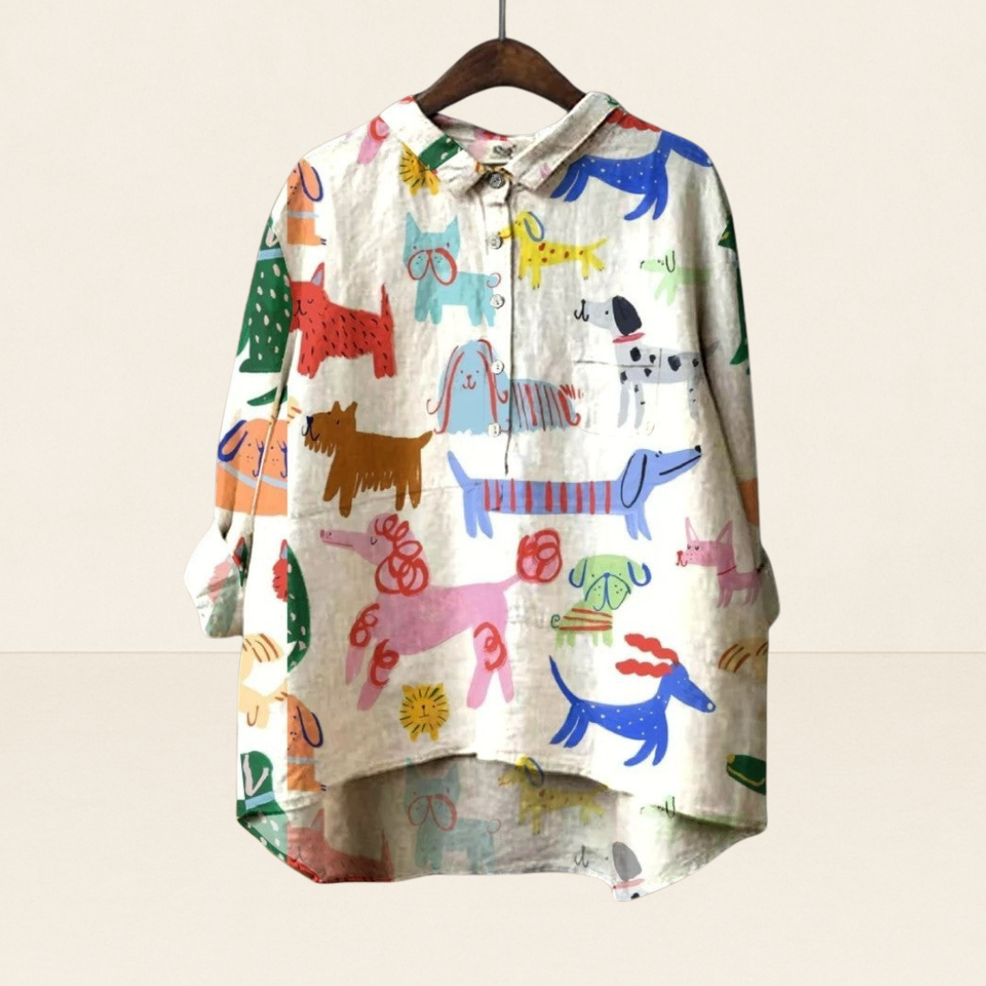 Lucy - Blouse with Artistic Dog Print