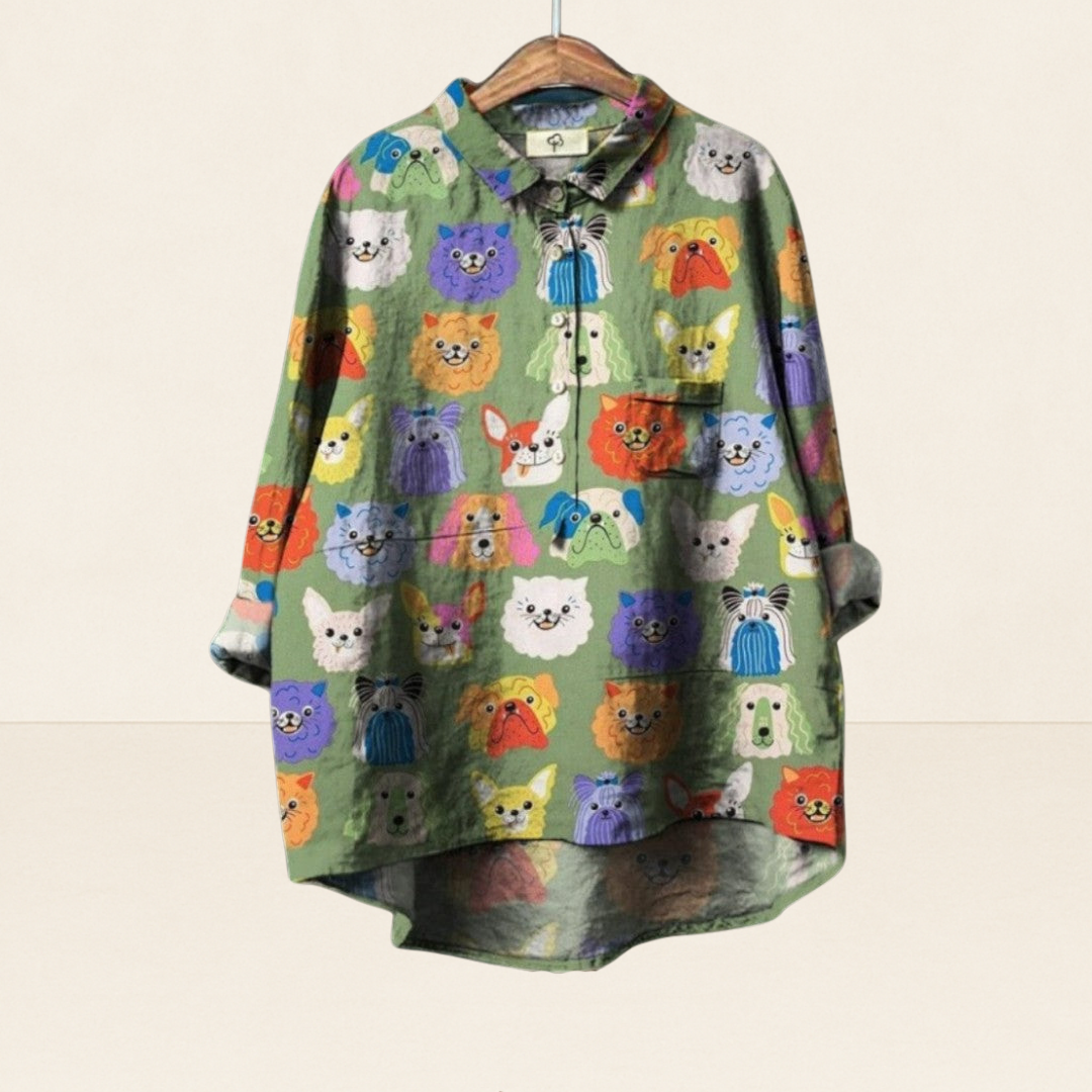 Lucy - Blouse with Artistic Dog Print