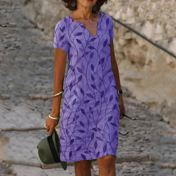 Jane – Printed V-Neck A-Line Dress