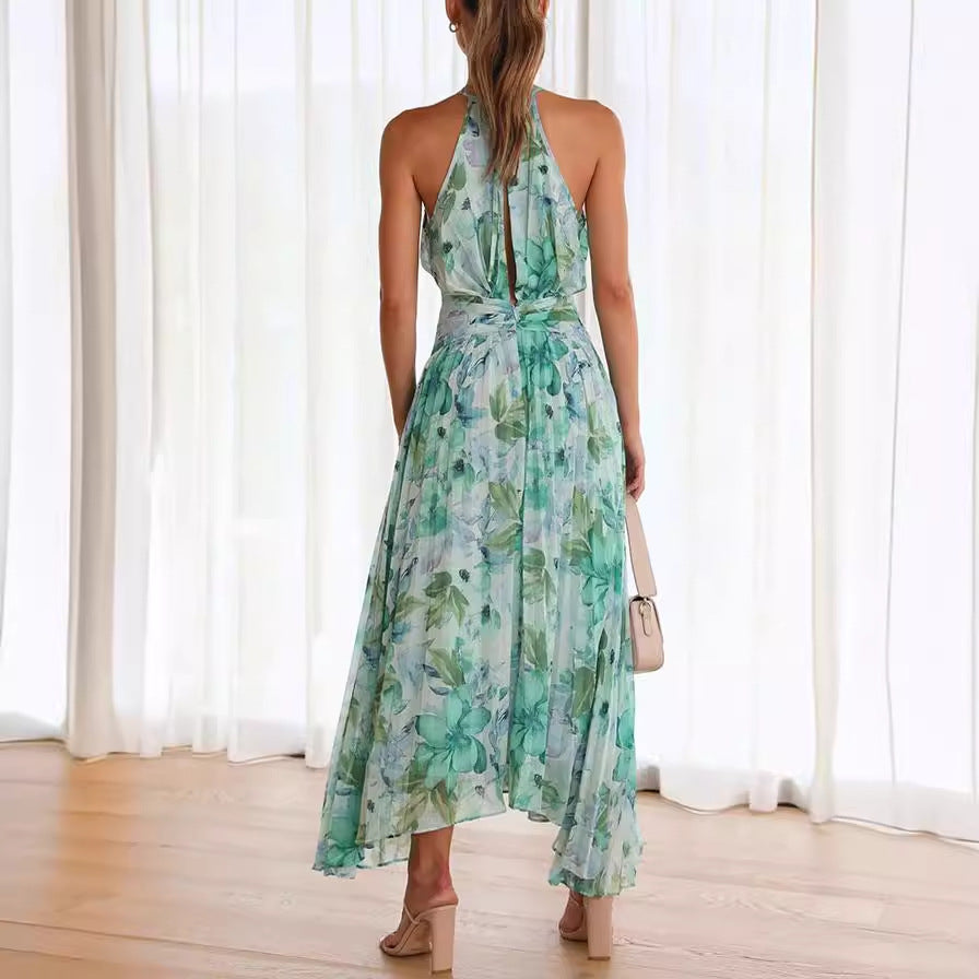 Celeste – Pleated Halter Maxi Dress