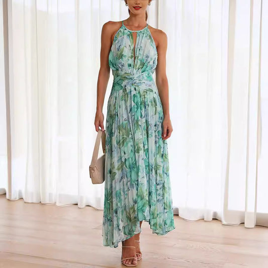 Celeste – Pleated Halter Maxi Dress