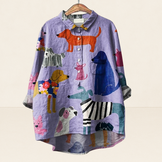 Lucy - Blouse with Artistic Dog Print